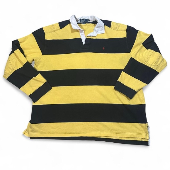Polo Ralph Lauren Men’s Navy Yellow Striped Red Pony Rugby Shirt Size XXL
